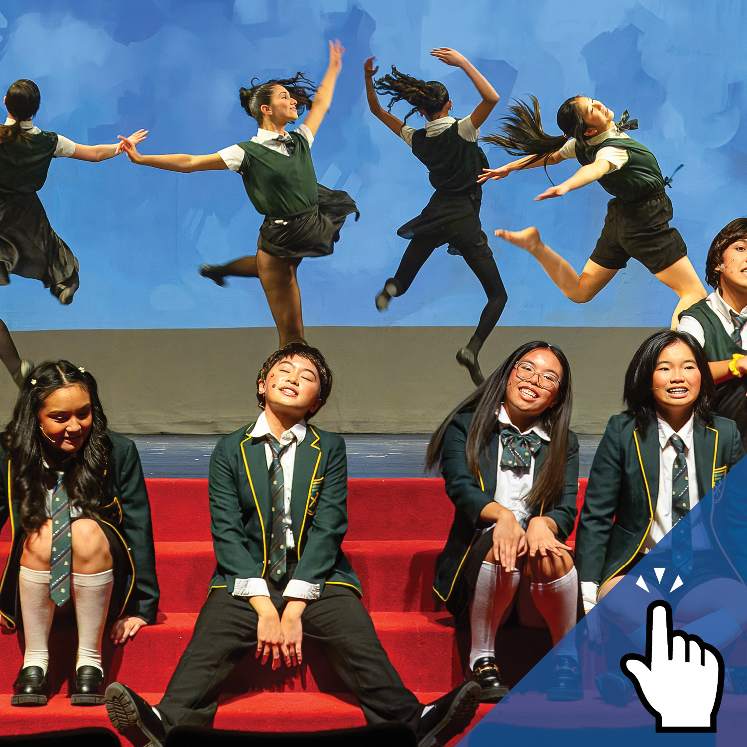 A group of students in a dramatic performance