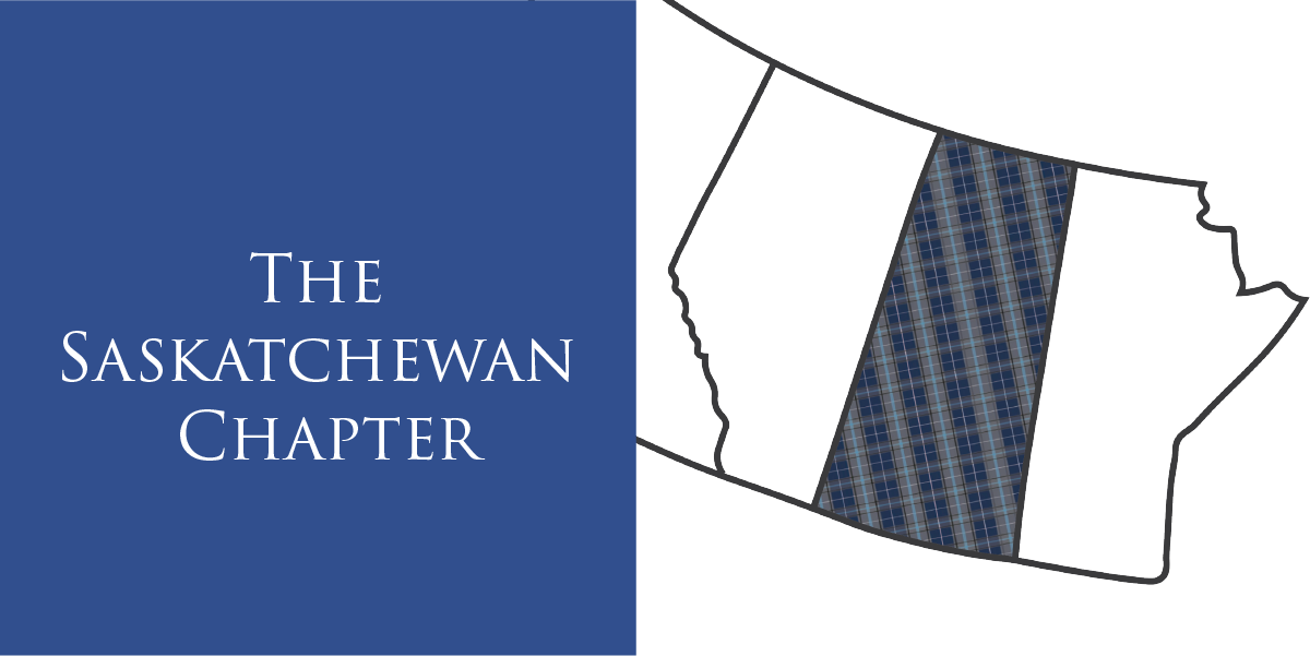 Illustrative map of Saskatchewan surrounded by other provinces, with 'The Saskatchewan Chapter' written beside it.