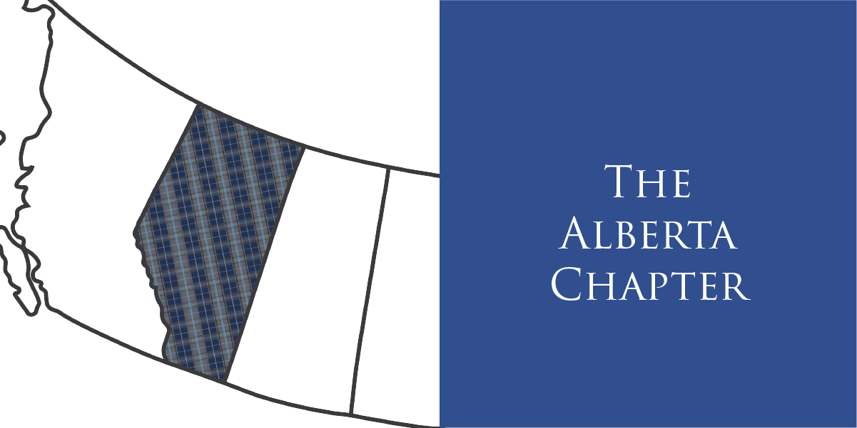 Illustrative map of Alberta surrounded by other provinces, with 'The Alberta Chapter' written beside it.