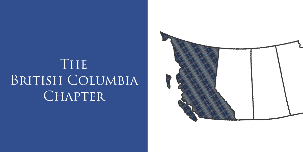Illustrative map of British Columbia beside other provinces, with 'The British Columbia Chapter' written beside it.