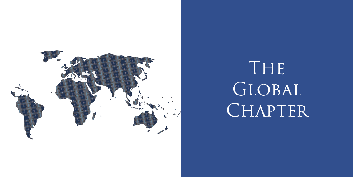 Illustrative map of the world, with 'The Global Chapter' written beside it.